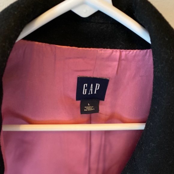 Gap Wool Pea Coat, Pink Silk Lining, Sz L Black - Picture 4 of 4